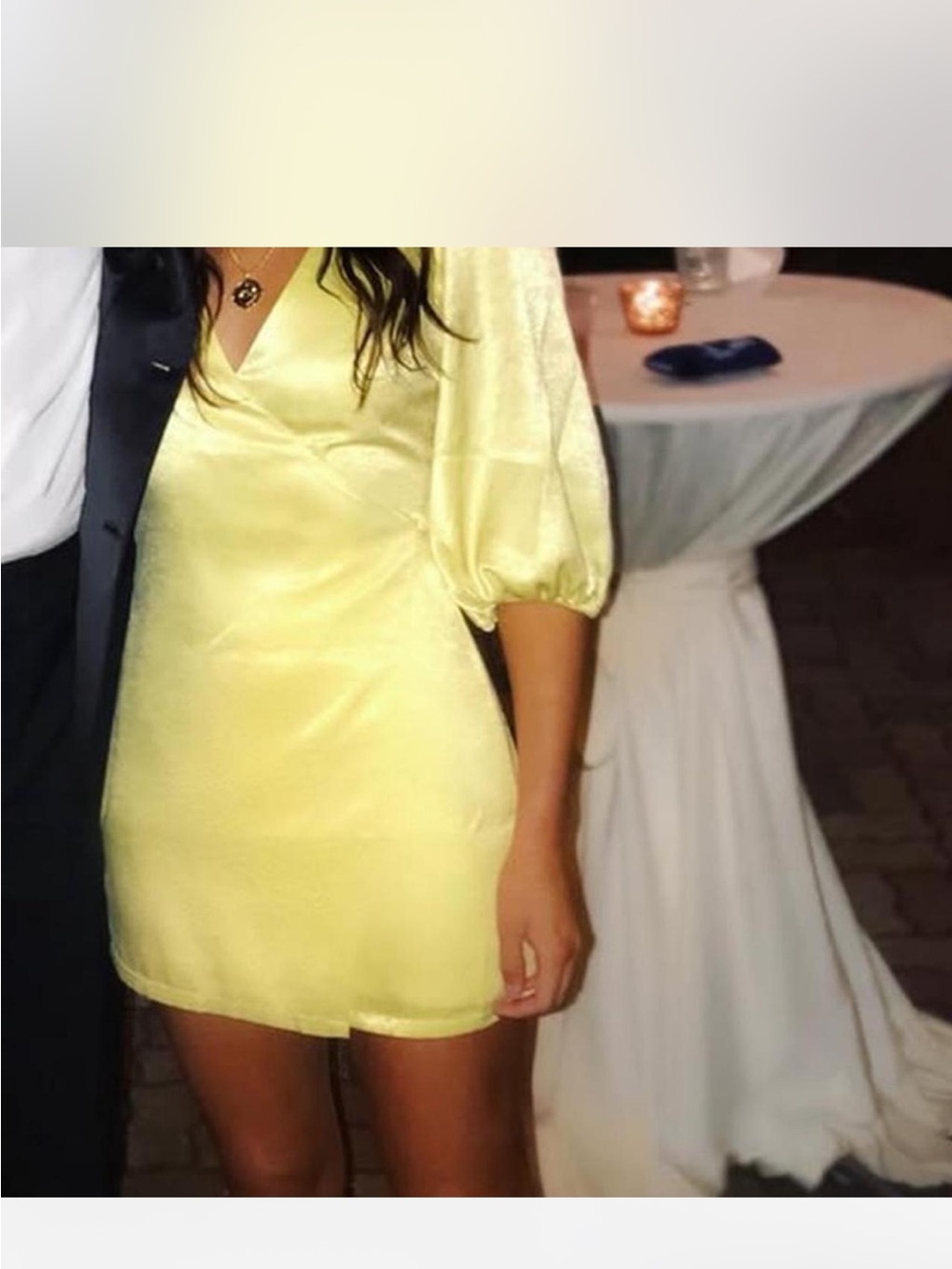 Privacy Please Yellow Satin V-Neck Puff Sleeve Mini Dress